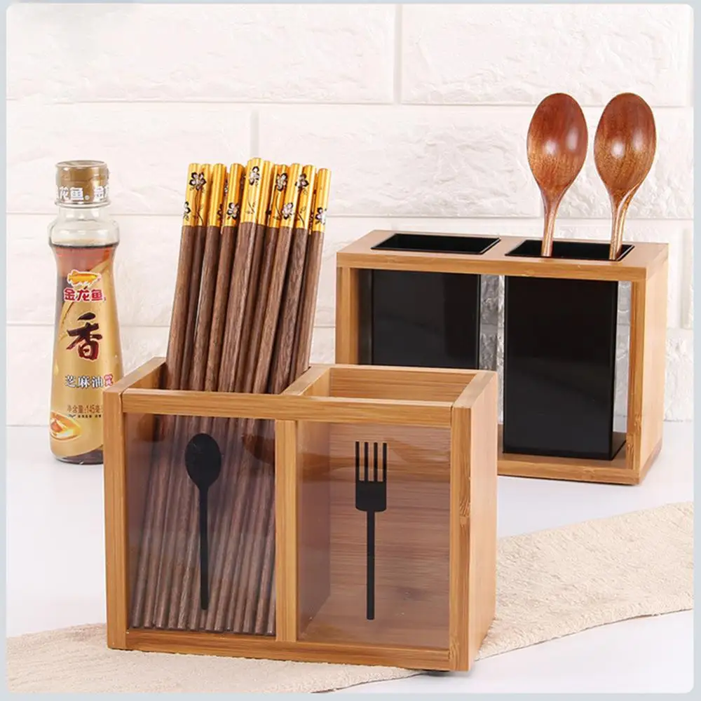 

Cutlery Drain Rack Eco-friendly Household Multi-functional Tableware Storage Holder Box Large Capacity Bamboo Utensil Organizer