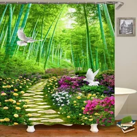 3d natural flowers forest landscape printing shower curtain bathroom curtains waterproof polyester home decor curtain with hook