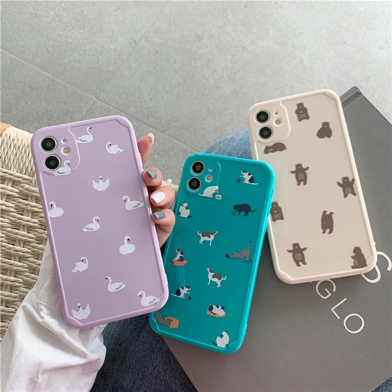 

Cartoon Shockproof Phone Case For iPhone 12 Pro Max 11 Pro XS Max XR X 7 8 Plus SE 2020 12 Mini Cute Animal Smooth Back Cover