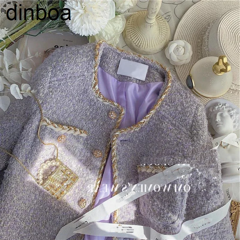 

Женское твидовое короткое пальто, маленькое очаровательное Лавандовое фиолетовое пальто для осени и зимы, 2022
