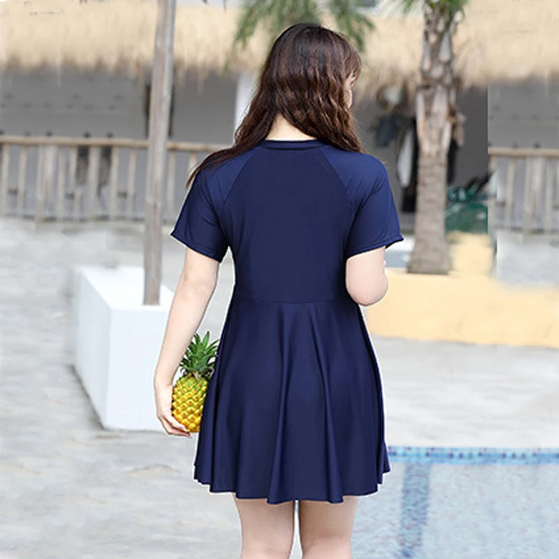 Swimwear Women Plus Size Swimsuit Skirt Set Korea Style Conservative Bathing Suits Front Zipper Swimming Dress Badpak Dames 9XL