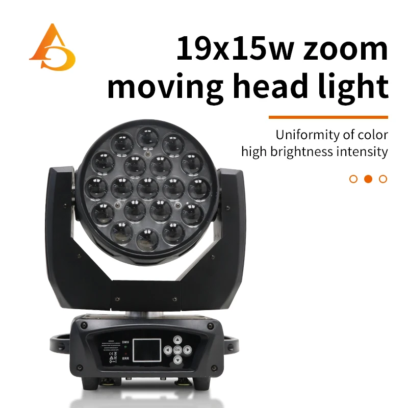 DMX 19x15W RGBW Zoom Beam Moving Head Lighting with Flight Case for DJ Disco KTV Bar Nightclub Stage Light