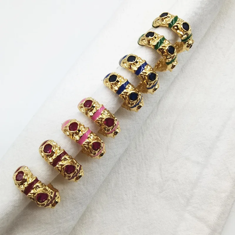 

French retro court style irregular lava bump green gemstone enamel earrings stud earrings