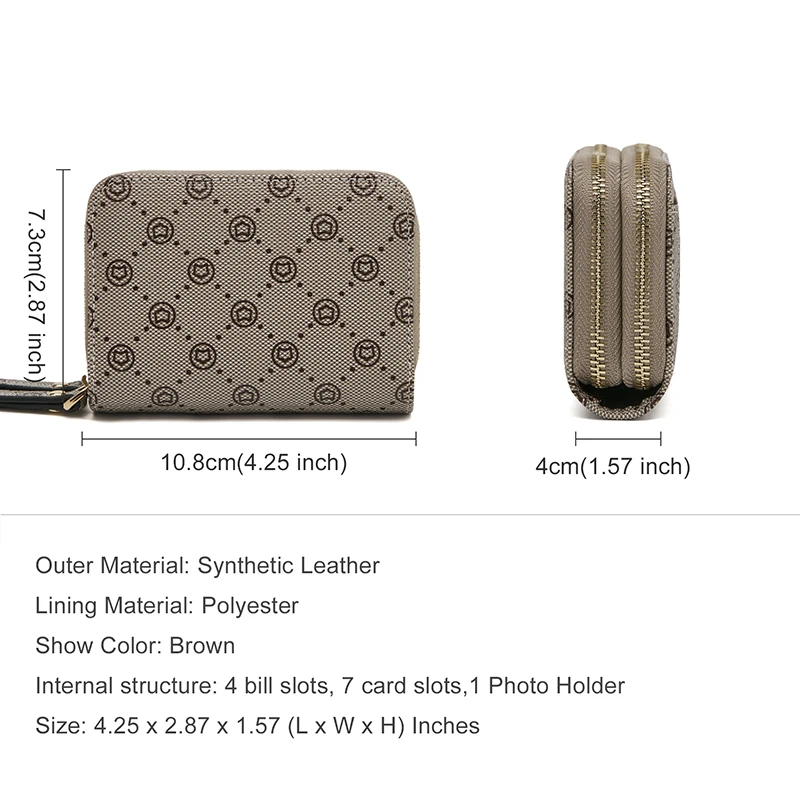 FOXER Women's PVC Leather Short Wallet Zipper Coin Clutch Bags Female Multi-Card Monogram Purse Ladies Fashion Small Card Holder