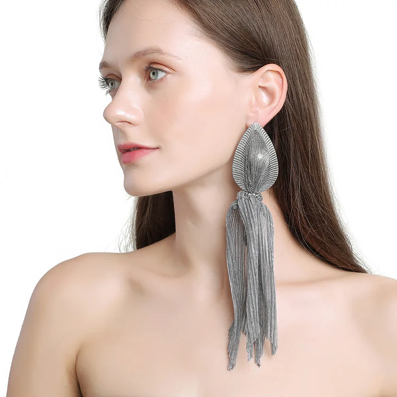 

Fashion long cloth art lace pearl tassel earrings women's personality versatile beach holiday earrings pendant earrings 2022