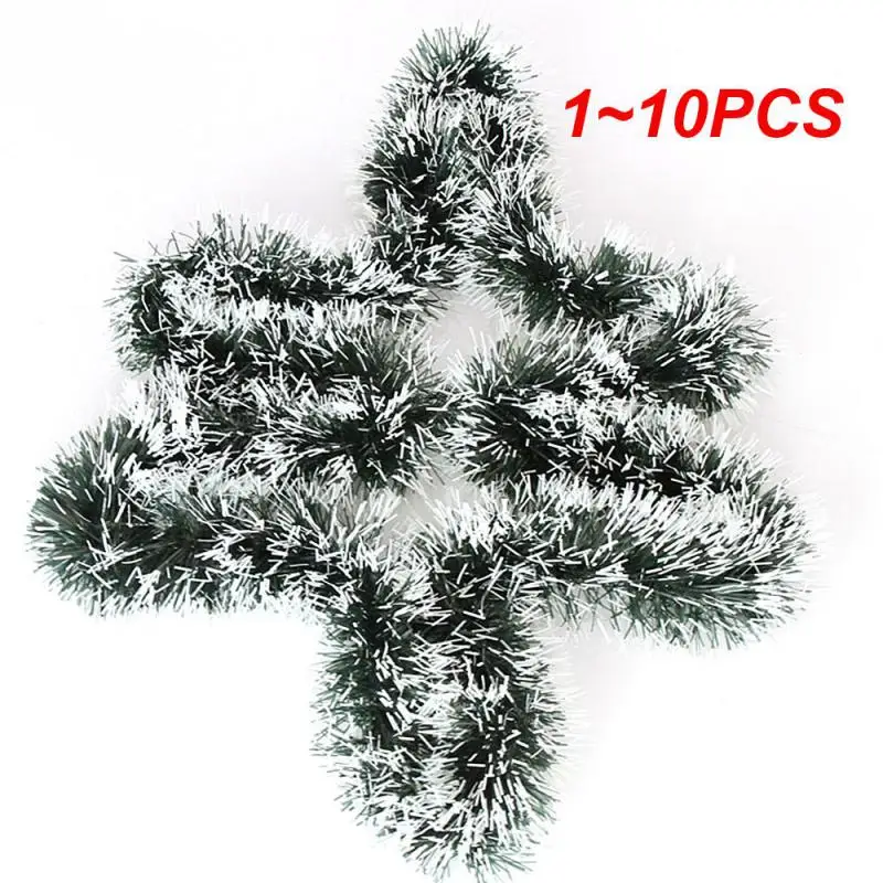 1~10PCS Christmas Dark Green Ribbon Decoration Tree Ornaments White Cane Tinsel Party Supplies Colorful
