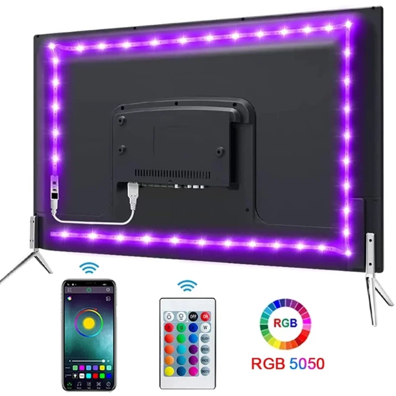 

Светодиодная лента с USB, гибкая LED полоска для подсветки телевизора, Bluetooth, 5 в постоянного тока, Диодная лента для рабочего стола