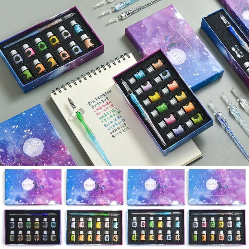 

Градиентные стеклянные фломастеры с чернилами Подарочный набор с 12 цветными бутылочными чернилами для подарка