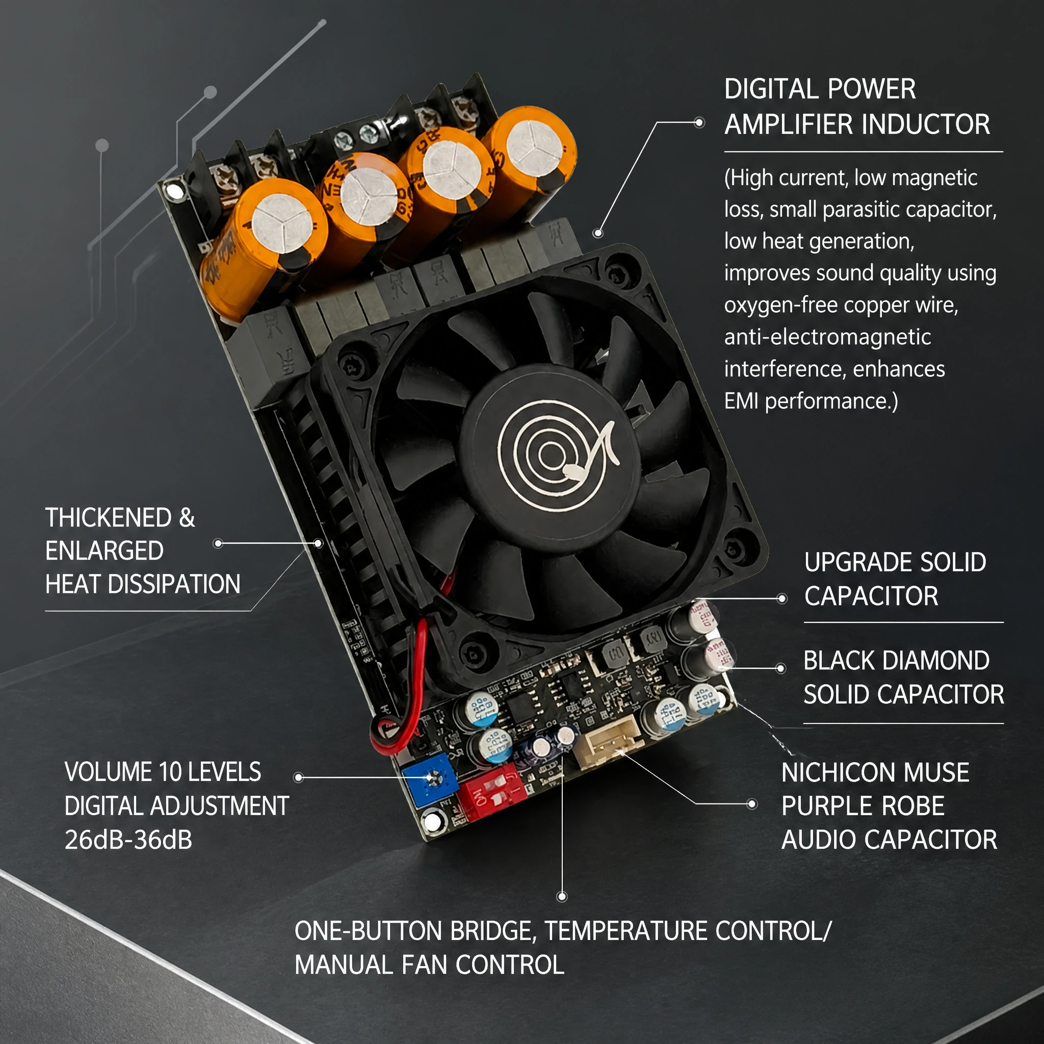 Фото VONTOOL ZK-3002 TPA3255 Плата усилителя мощности 300W×2 600W Mono Bridge Class D с вентилятором охлаждения для домашнего и автомобильного сабвуфера №4