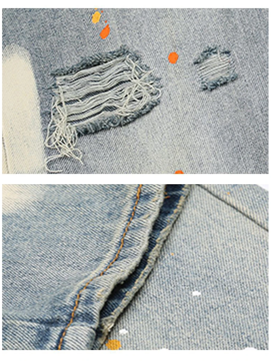 Four Seasons Men Jeans American Ink Splash Wash Men and Women's Same Loose High Street Vibe Style Straight-leg Pendant Trousers