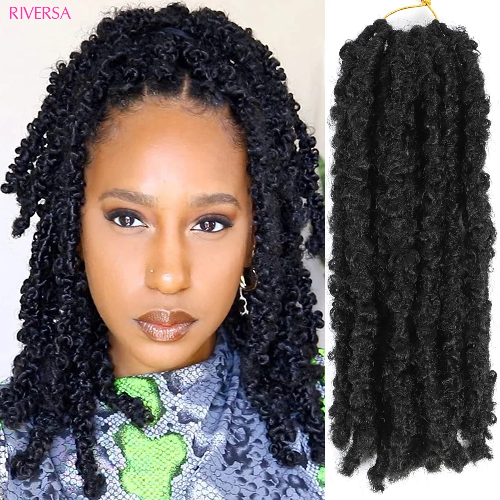 

1- 6 Packs Butterfly Locs Crochet Hair 14 inch 12 Inch Pre Looped Distressed Locs Crochet Braids Natural Black Synthetic Hair