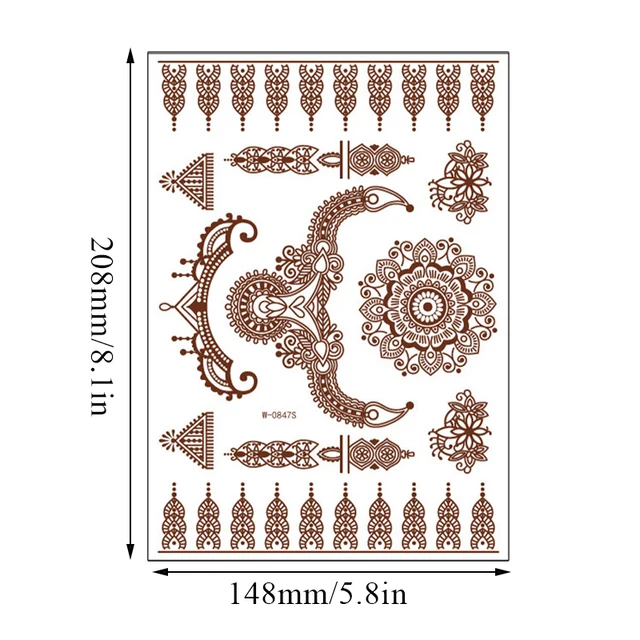 Henna Tattoo Red Tattoo Sticker Temporary Fake Tattoo Lace Floral Totem Temporary Waterproof Body Art Long Lasting Stickers 6