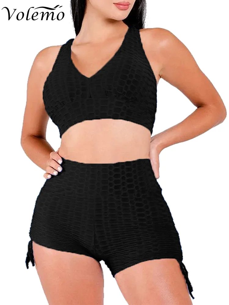 

Women Sports Suit Fashion Solid Color Skinny Two-piece Matching Set Sportswear Tracksuit Tank Top and Shorts Suit Fitness Outfit