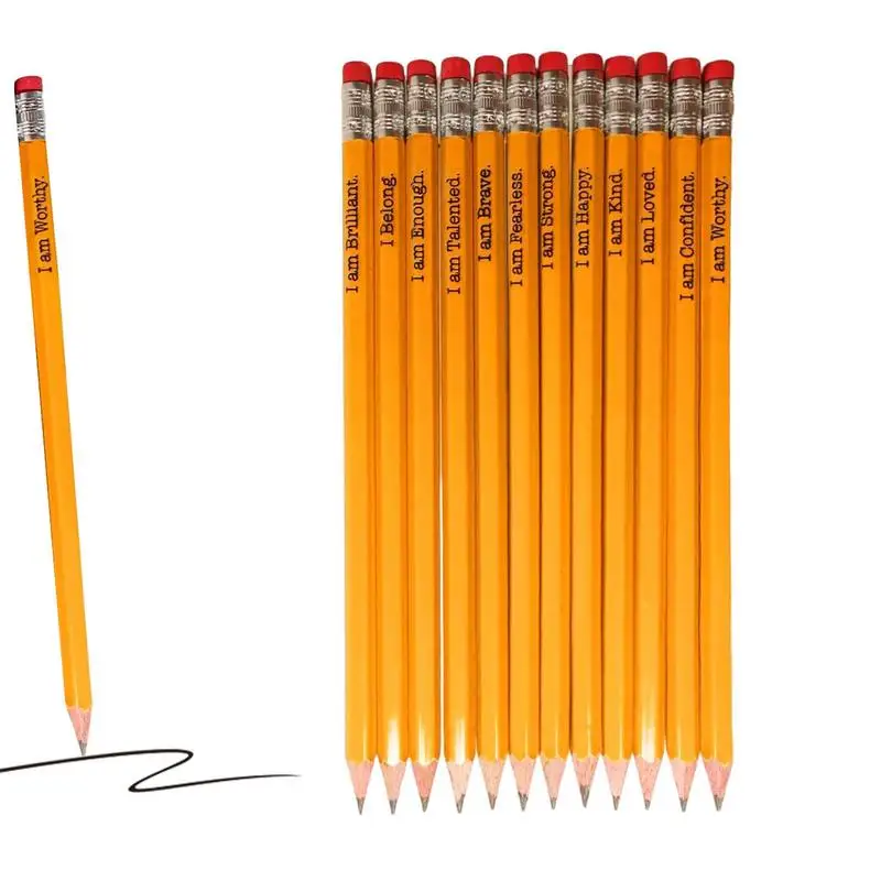 S For Kids 12pcs Fancy Pencils For Kids School Pencils Solid Wood Graphite Refill Soft Texture Text Design For Study Daily
