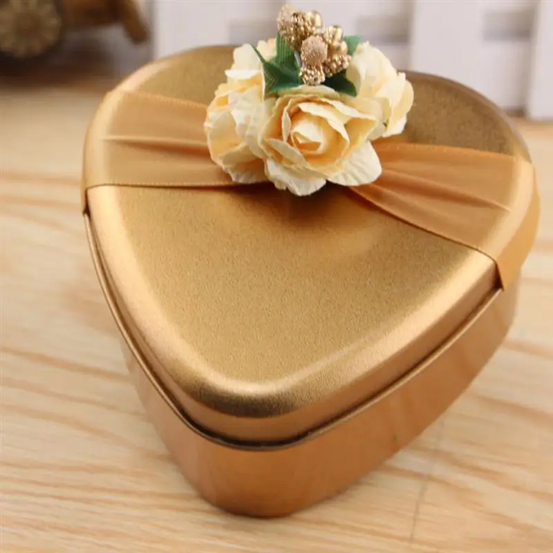 

5pcs Gold Heart Shape Tinplate Candy Box Chocolate Gift Boxes With Lid For Wedding Birthday Baby Shower Party Decoration