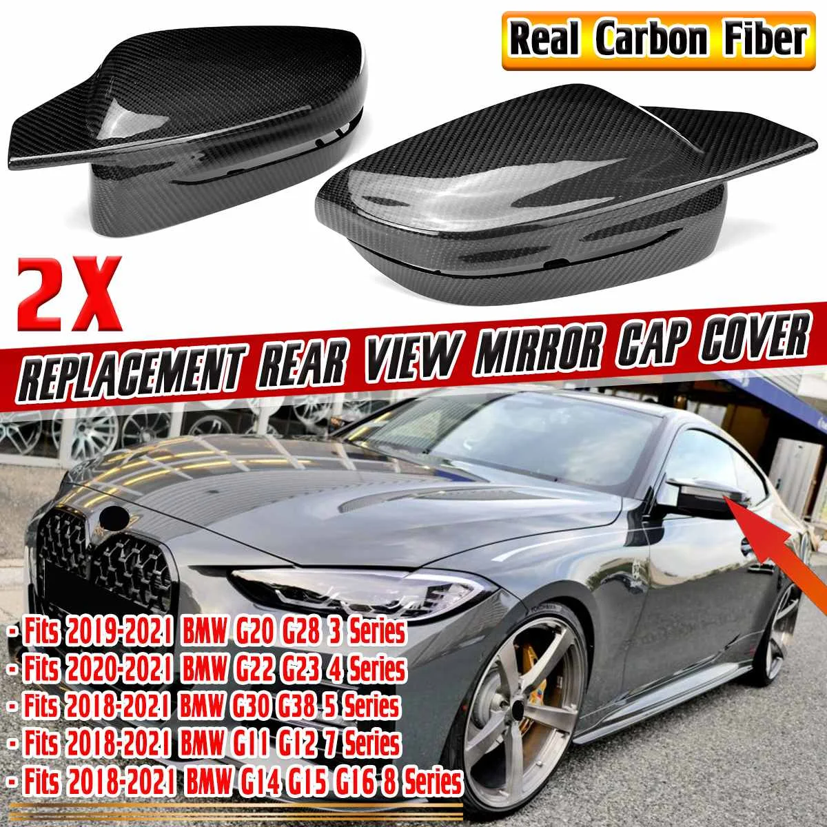 

Pair G11 G12 G14 Car Side Rearview Mirror Cover Cap Mirror Shell Case Trim For BMW G15 G16 G20 G22 G23 G28 G30 G38 2019-2021
