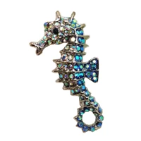 sparkle aurora borealis accent blue crystal rhinestone seahorse pin brooch embroidered animal casual office wedding partyjewelry