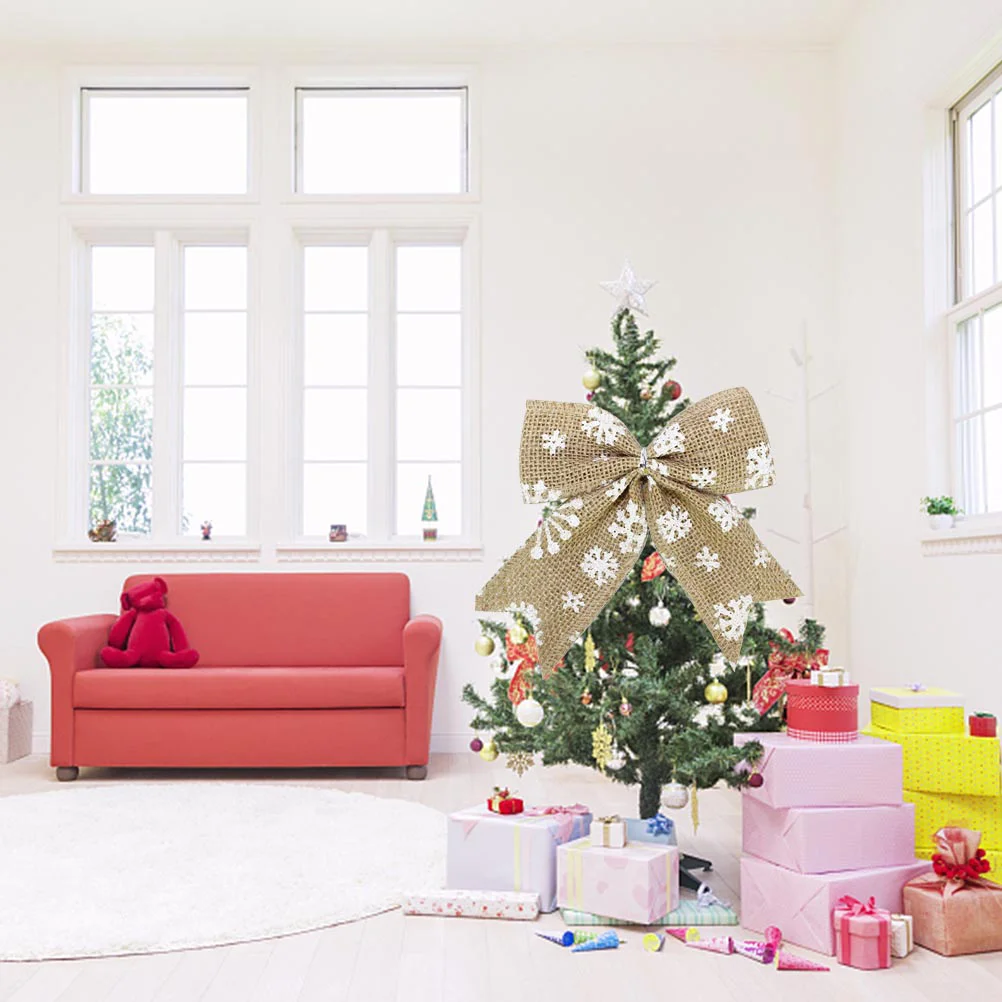 

Burlap Bows Christmas Tree Bow Bowknot Rustic Topper Ornament Wreath Ornaments Snowflake Linennatural Flower Decorative Gift