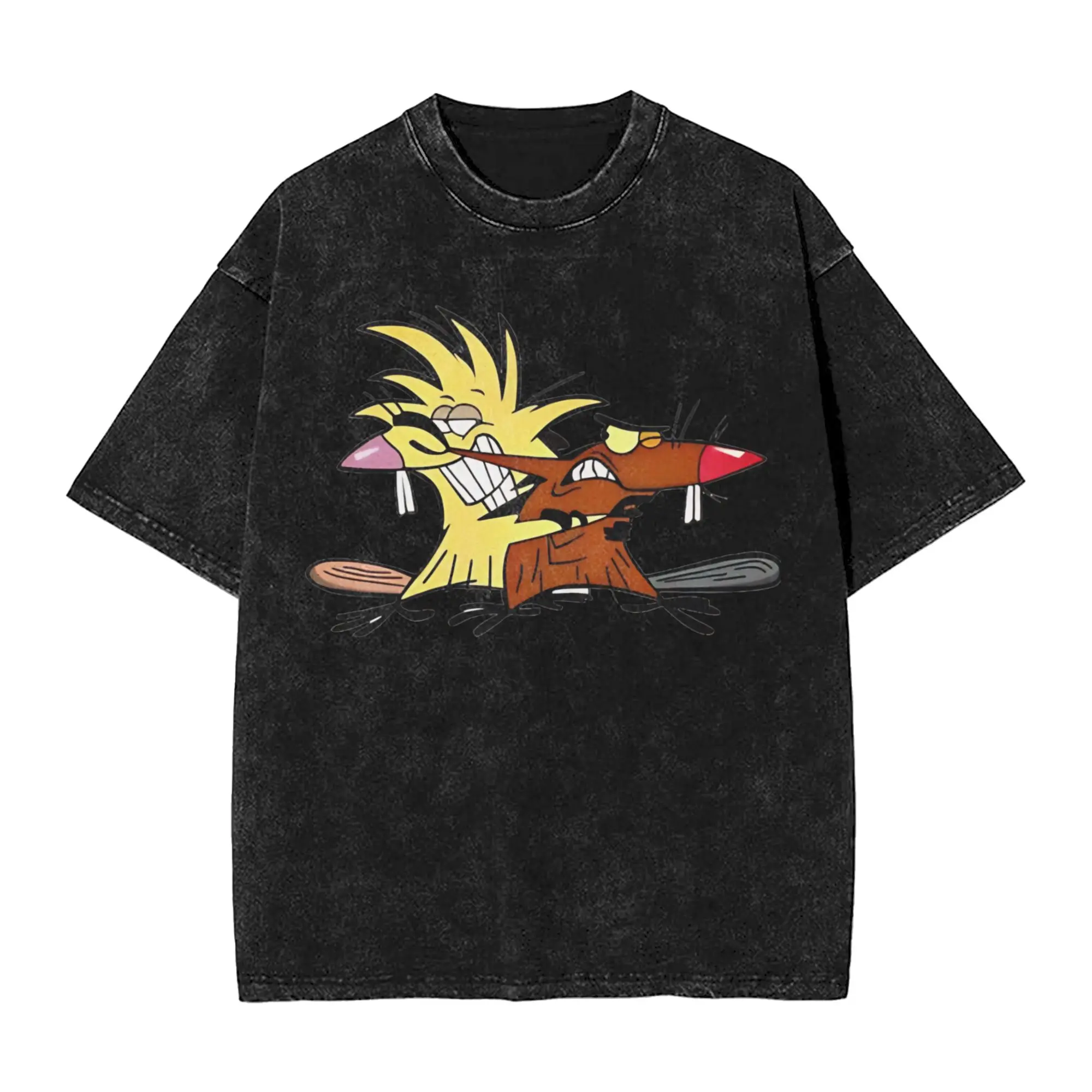 Фото Футболка Angry Beavers Daggett & Norbert Feverish в стиле хип-хоп, с эффектом потертости, с коротким рукавом, в стиле харадзюку, винтажная, для мужчин и женщин, уличная одежда. №3