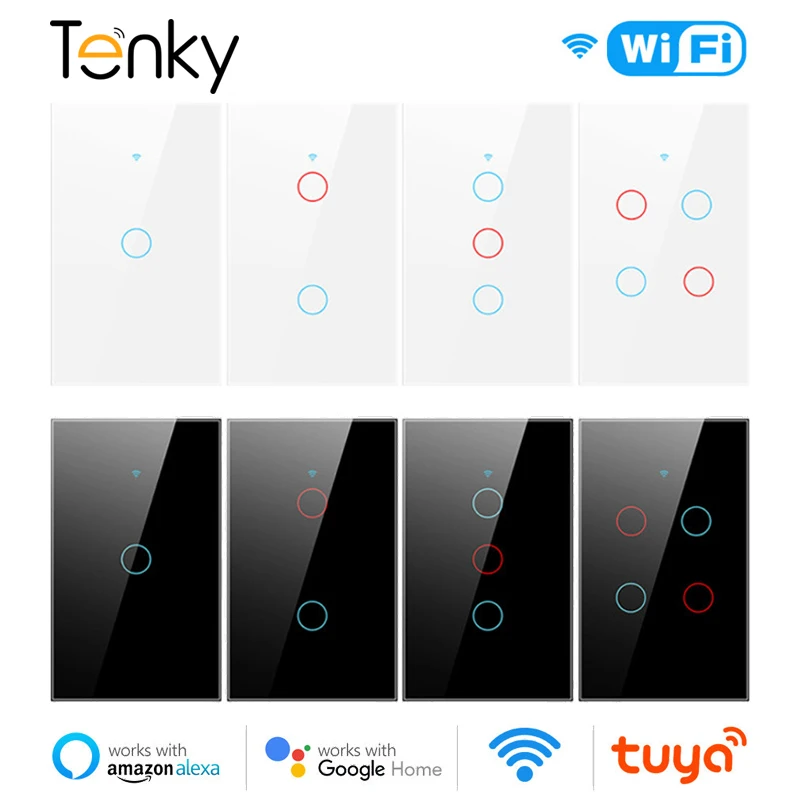 

Умный сенсорный выключатель Tuya, Wi-Fi, 433 МГц, 1/2/3/4 клавиши, два способа проводки, настенная кнопка, умное управление жизнью через Alexa Google Home