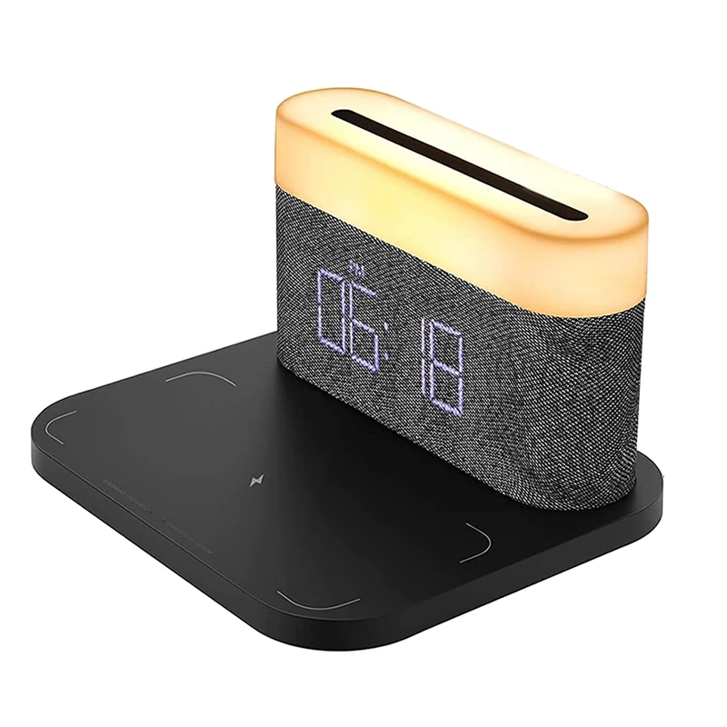 

Digital Alarm Clock With LED Light Wireless Charging 15W Max Contact Bedside Lamp With 5-100% Adjustable Brightness