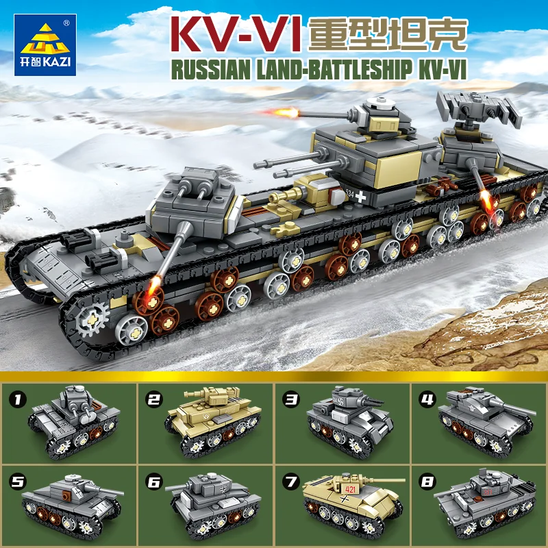

Модель тяжелого танка 8 в 1 KAZI Military KV VI, набор для установки строительных блоков, креативная наука и образование, подарок для мальчика, крутая ...