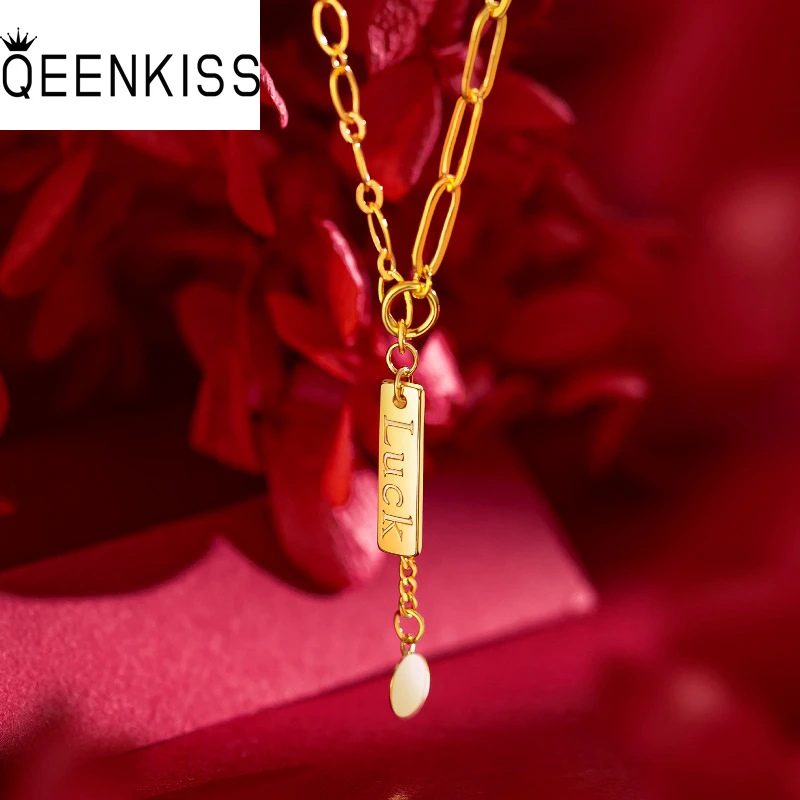 

QEENKISS NC5345 Fine Jewelry Wholesale Woman Girlfriend Mother Party Birthday Wedding Christmas Gift LUCK 24KT Gold Necklace