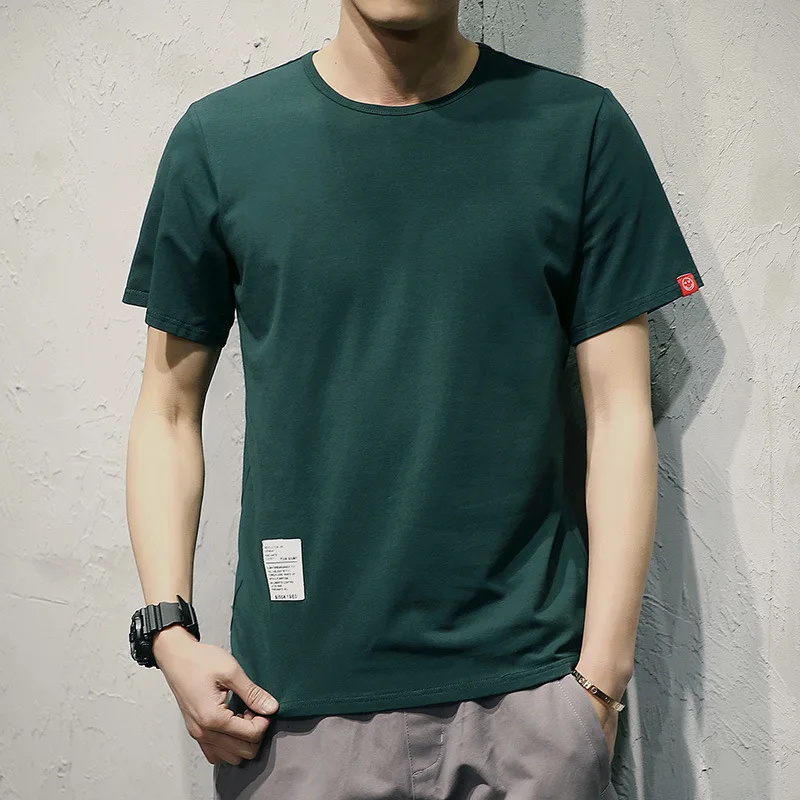 

5959-rr-свободная Корейская версия для мужчин 2021 летняя новая облегающая шелковая футболка с рукавом до локтя