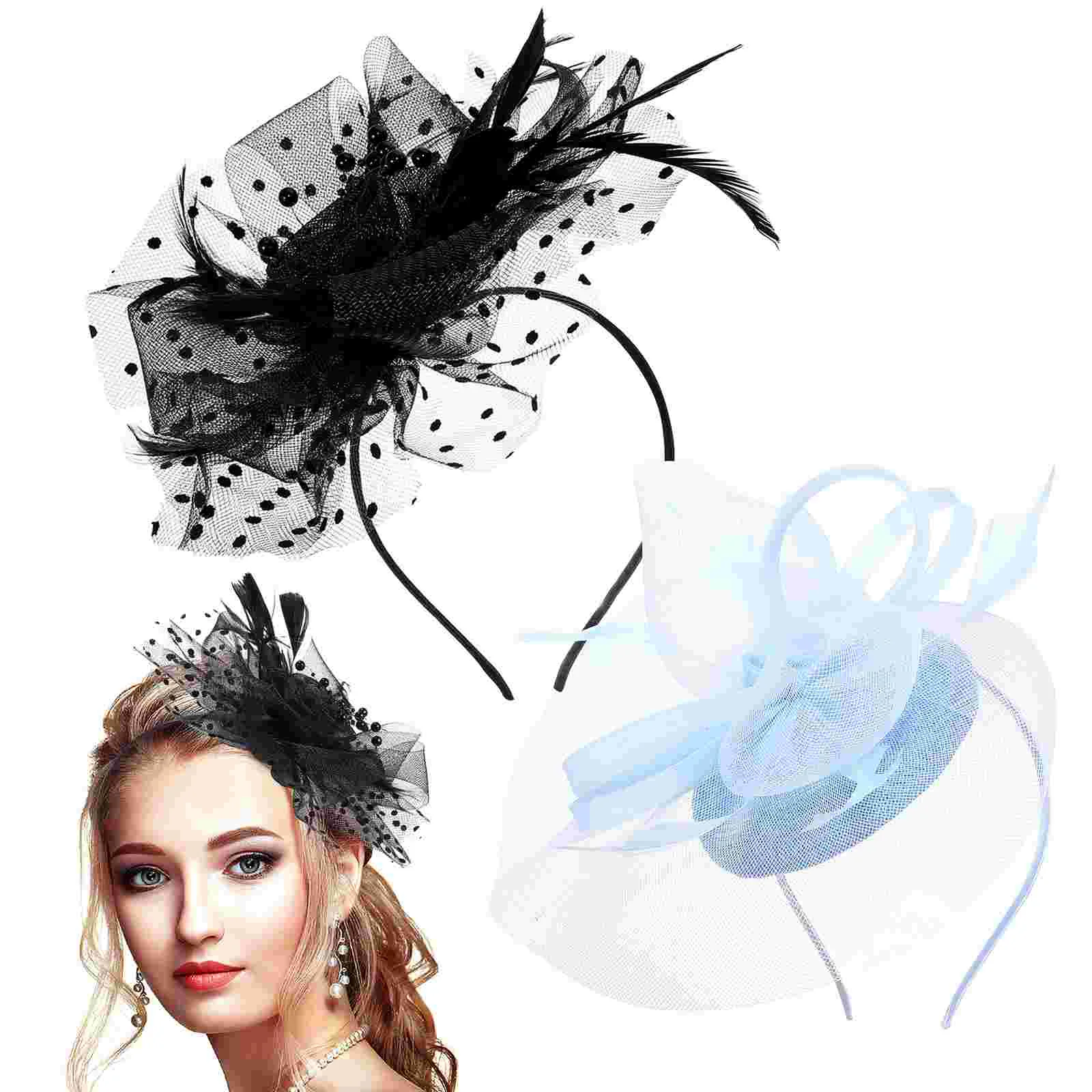 

2Pcs Fascinator Hats Women Headband Mesh Flower Hair Clip Headwear Hair Accessories for Party Wedding