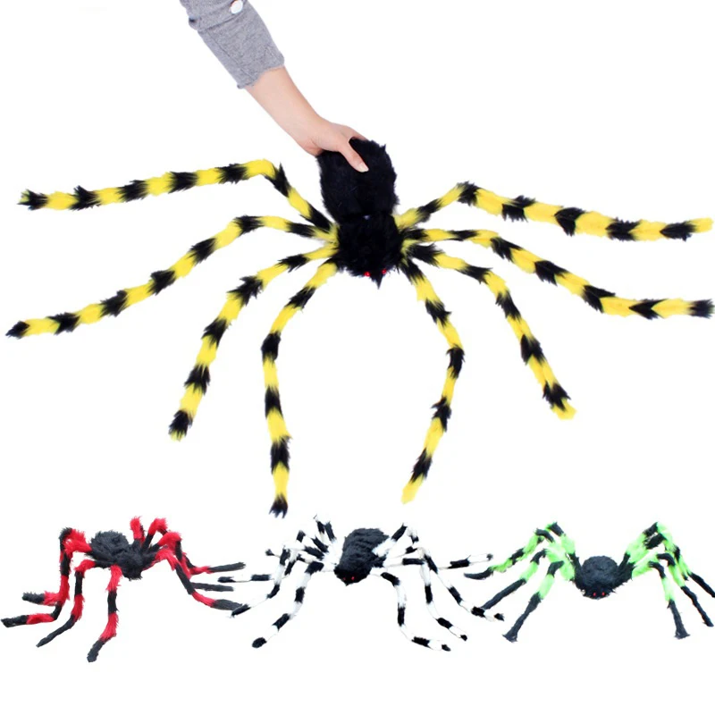 

Супер большой плюшевый паук из проволоки и плюша черный и многоцветный стиль для украшения на Хэллоуин 1 шт. 30 см 75 см 120 см