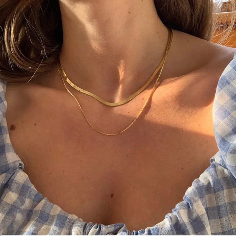 

Fashion New Gold-plated Multilayer Snake Bone Necklace for Women Simple Alloy Clavicle Chain Choker Necklace Luxury Jewelry Gift