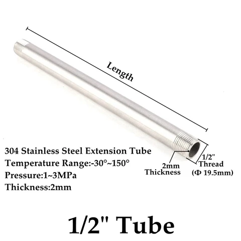 Tube capillaire épais en acier inoxydable 304, 5 ~ 50CM, 1/8 "~ 1", industrie capillaire, huile, eau, gaz, tuyau d'extension de filetage SS304