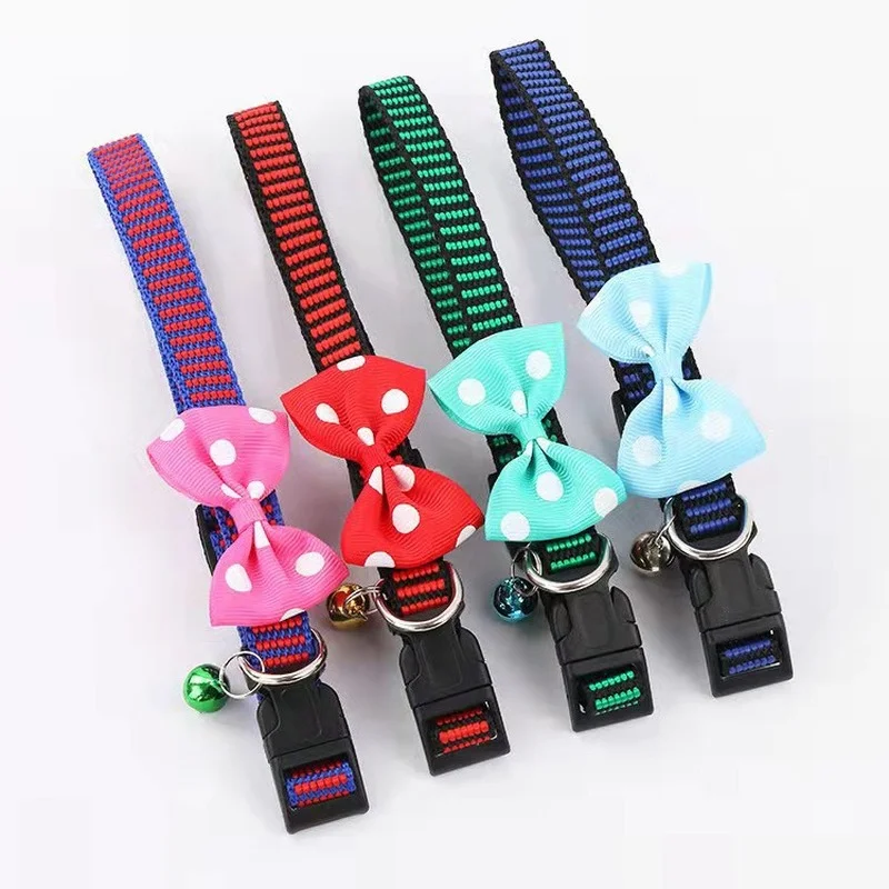 

Ошейник для кошек, ошейник для щенков, ошейник с бантом для котят, цветной Регулируемый колокольчик, аксессуары для домашних животных