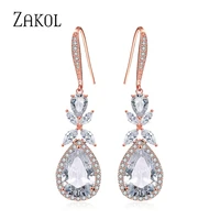 zakol shinny water drop cz zirconia leaf hook dangle earrings for women fashion anniversary bridal wedding jewelry ep2315