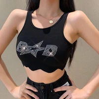 womens sexy crop tank tops y2k summer casual sleeveless rhinestones vests asymmetrical cropped tube tops club party camisole