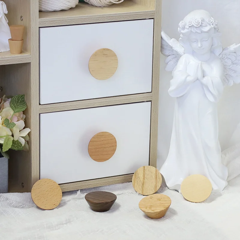 

Wood Cabinet Door Pull Knobs Natural Wooden Round Drawer Wardrobe Furniture Handles Closet Dressing Table Pulls Knob Hardware
