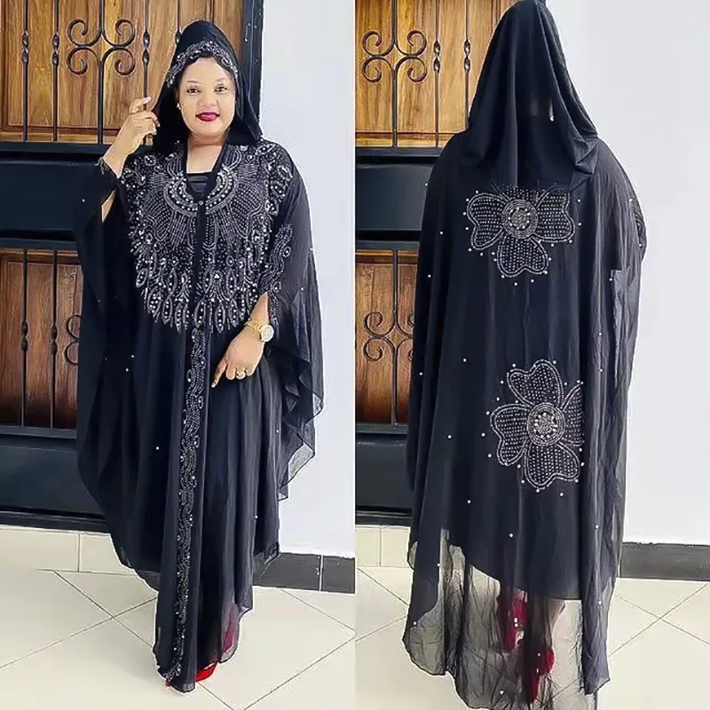 Шифоновое платье Djellaba большого размера, вышитое бисером, мусульманское кимоно кардиган «абайя», Дубай 2022, турецкий кафтан, марокканский Boubou