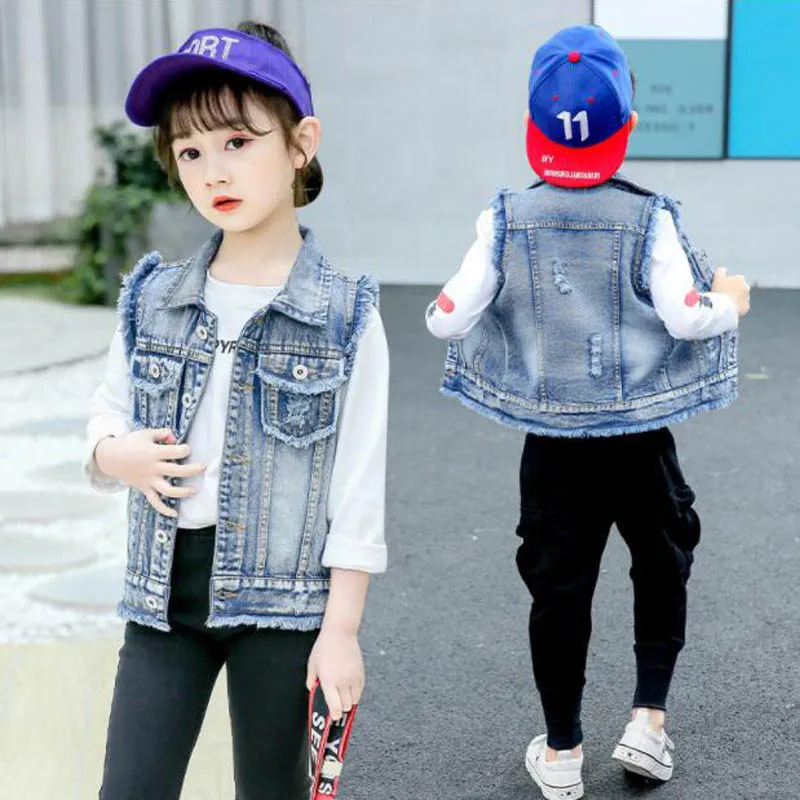 

Детский джинсовый жилет без рукавов, на Возраст 3-13 лет