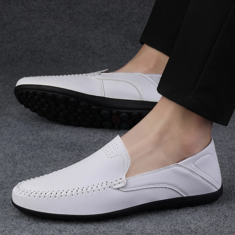 Luxury Leather Men Shoes Casual 2023 Italian Soft Men Loafers Handmade Moccasins Breathable Slip on Boat Shoes Zapatos Hombre images - 6