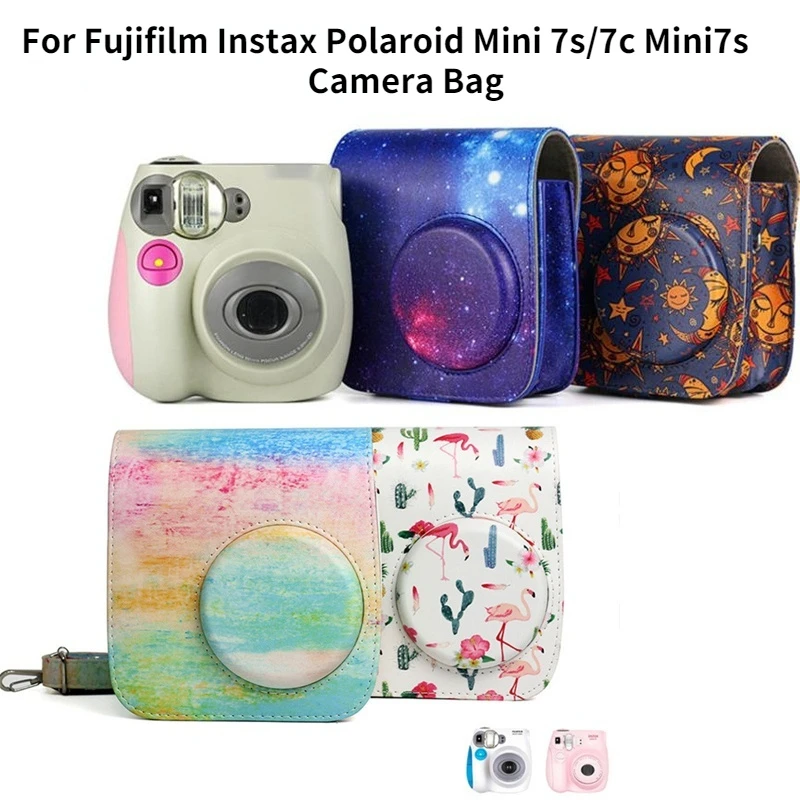 Bolsa de cámara de cuero colorida con estampado de moda para Fujifilm Instax Polaroid Mini 7s/7c Mini7s, funda protectora para cámara instantánea