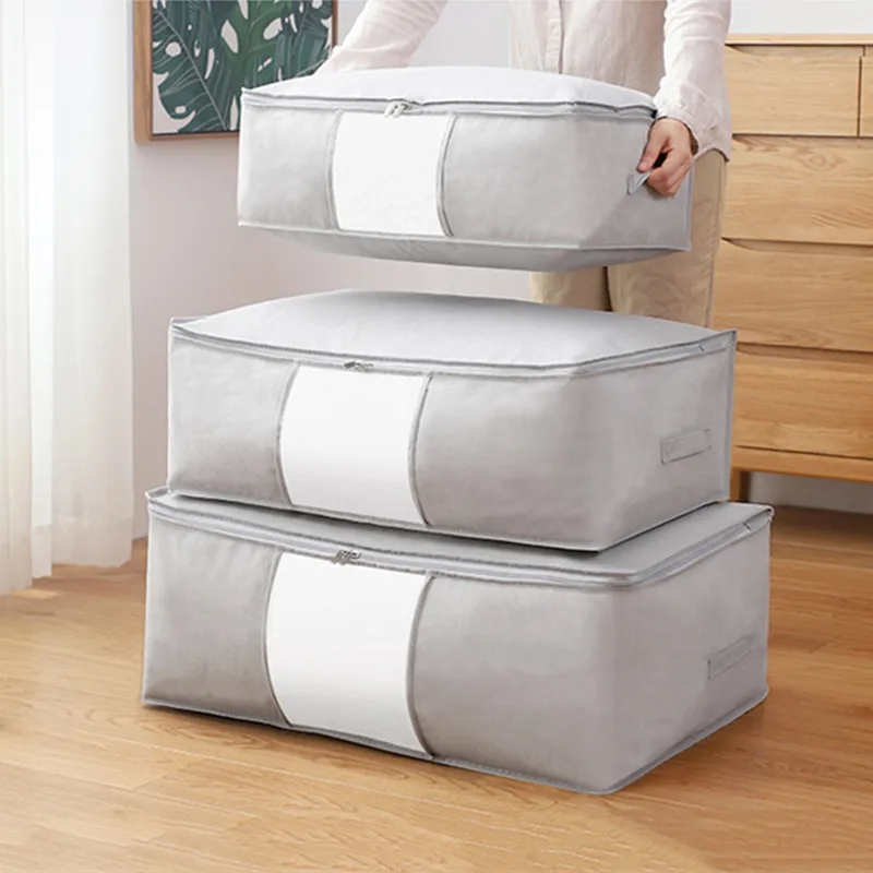 

Big Capacity Dust-proof Folding Non Woven Fabric Storage Box home Quilt Clothes Storage Bag Clear Window Zipper Organizer Bags