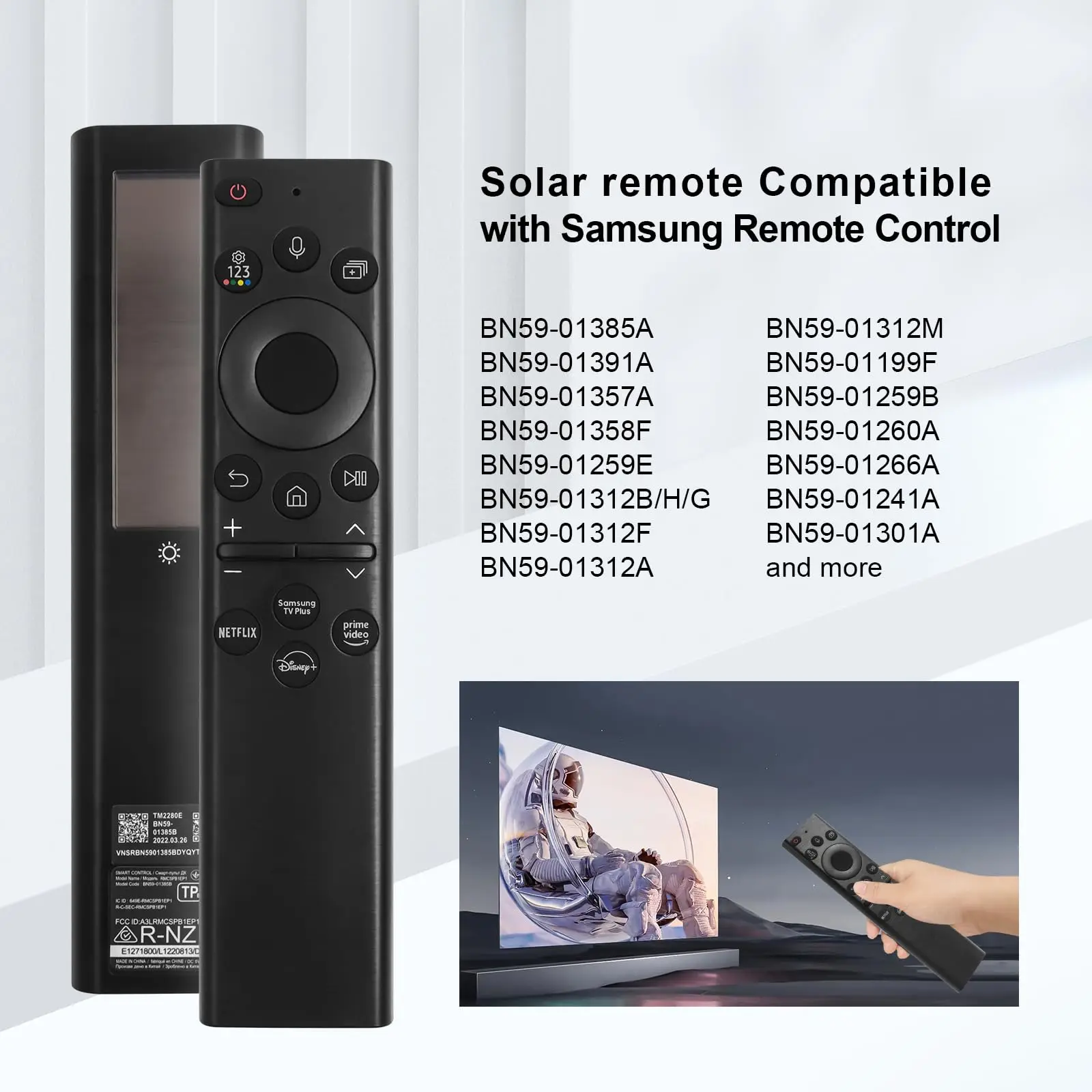 Фото BN59-01385A Солнечный голосовой пульт для телевизоров Samsung, замена пультов ДУ с Bluetooth, перезаряжаемый, с солнечной батареей, подходит для пультов Samsung. №2