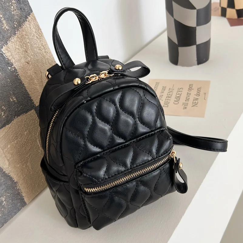 

Fashion Quilted Mini PU Leather Backpack for Women Designer Lingge School Bags for Teenagers Girls Casual Solid Women Back Packs