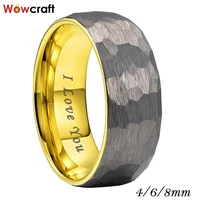 4 6 8mm trendy gold tungsten carbide finger ring wedding band for men women couple fashion jewelry hammered i love you engraved