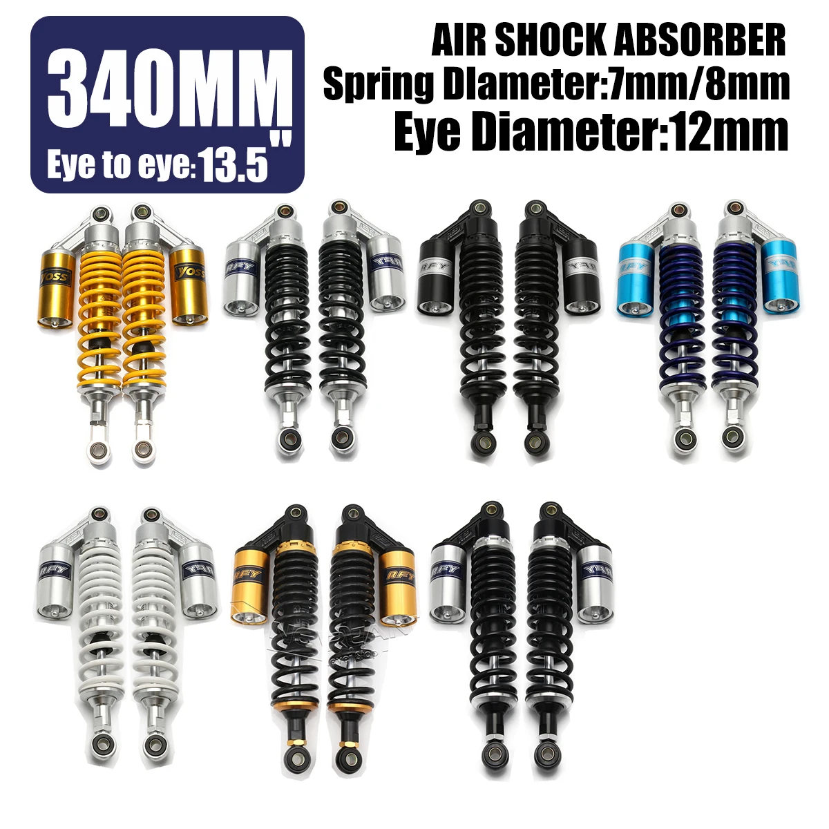 

13.5" 340mm Front Rear Air Shock Absorber Motorcycle Gas Suspension Spring 8 7 Motorcycle Scooter Dirt Bike Gokart Quad ATV