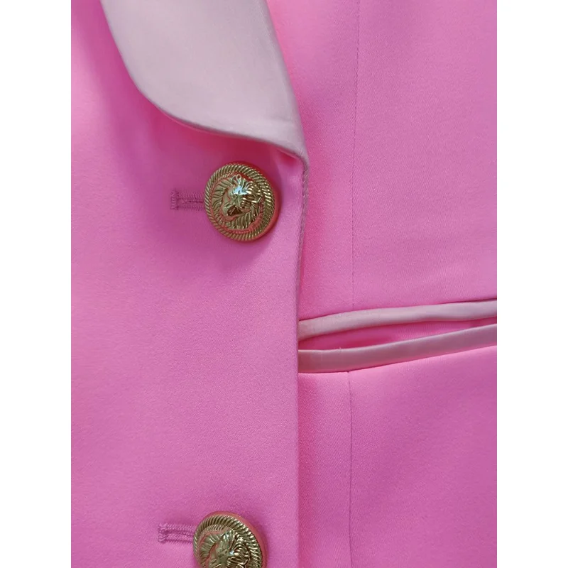 Creative 2023 Newest Designer Blazer Jacket Women's Lion Buttons Double Breasted Satin Shawl Collar Long Brazer