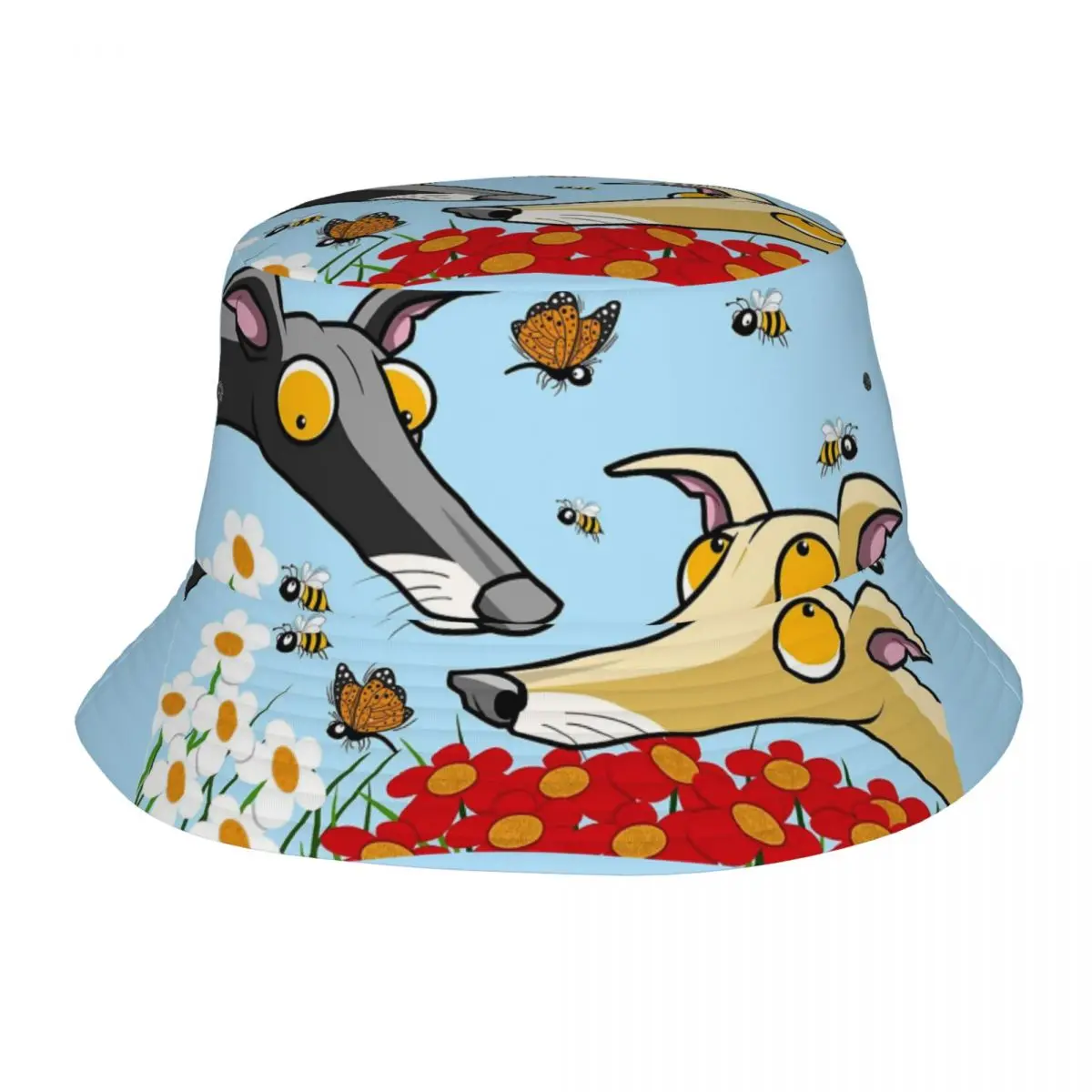 

New Summer Hounds Bees Bucket Hats for Women Men Greyhound Whippet Sighthound Dog Outdoor Foldable Bob Fishing Hat Sun Hat