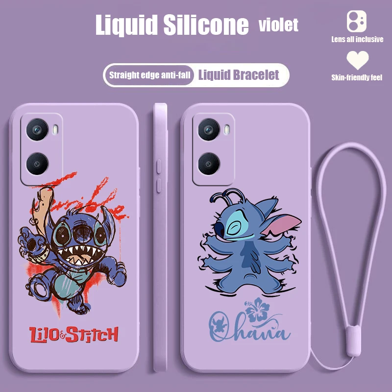 

Disney Stitch Love Cute For OPPO A98 A96 A94 A93 A77S A76 A74 A73 A72 A57E S A56S Liquid Rope Silicone Phone Case