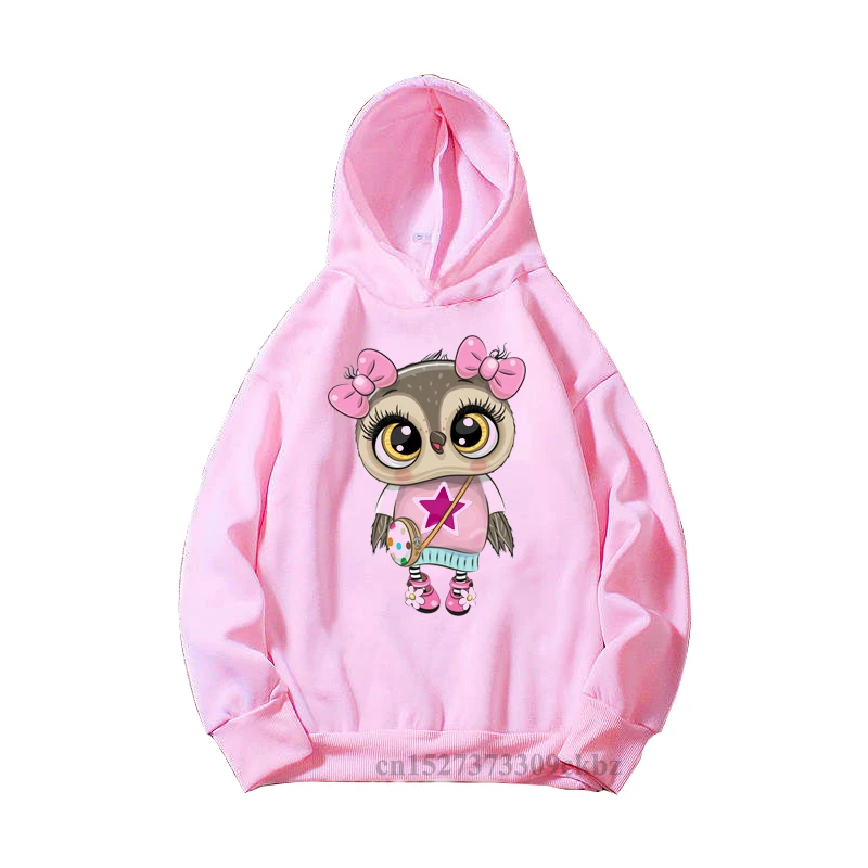 

Girl Pink Hoodie Kid Cute Big Eyes Owl And Flowers Graphic Print Sweatshirt Toddler Long Sleeve Hoody Birthday Gift Child Outfit