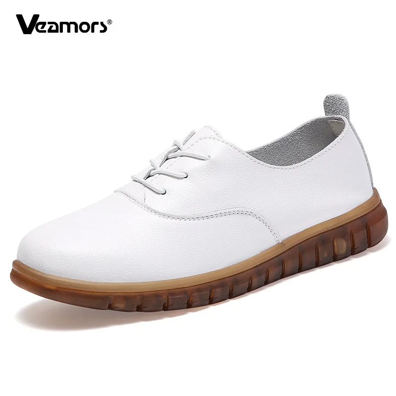 Купи Shoes for Women New Leather Soft-sole Casual White Shoes Flat Comfortable Slip-on Ladies Footwear Breathable Walking Shoes за 1,055 рублей в магазине AliExpress